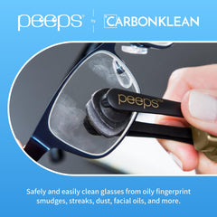 Close-up of Peeps carbon microfiber detail for gentle lens care.