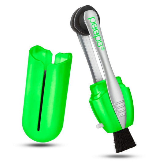 Peeps CarbonKlean pack green closeup, portable eyewear cleaner for on-the-go use.