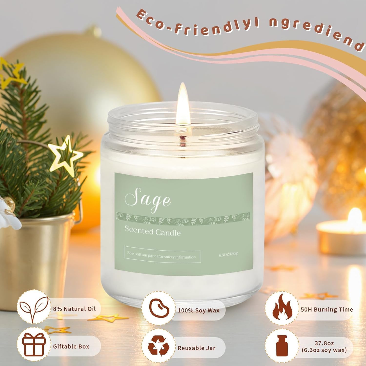 PELN Eucalyptus Mint candle close-up emphasizing refreshing scent and clean burn