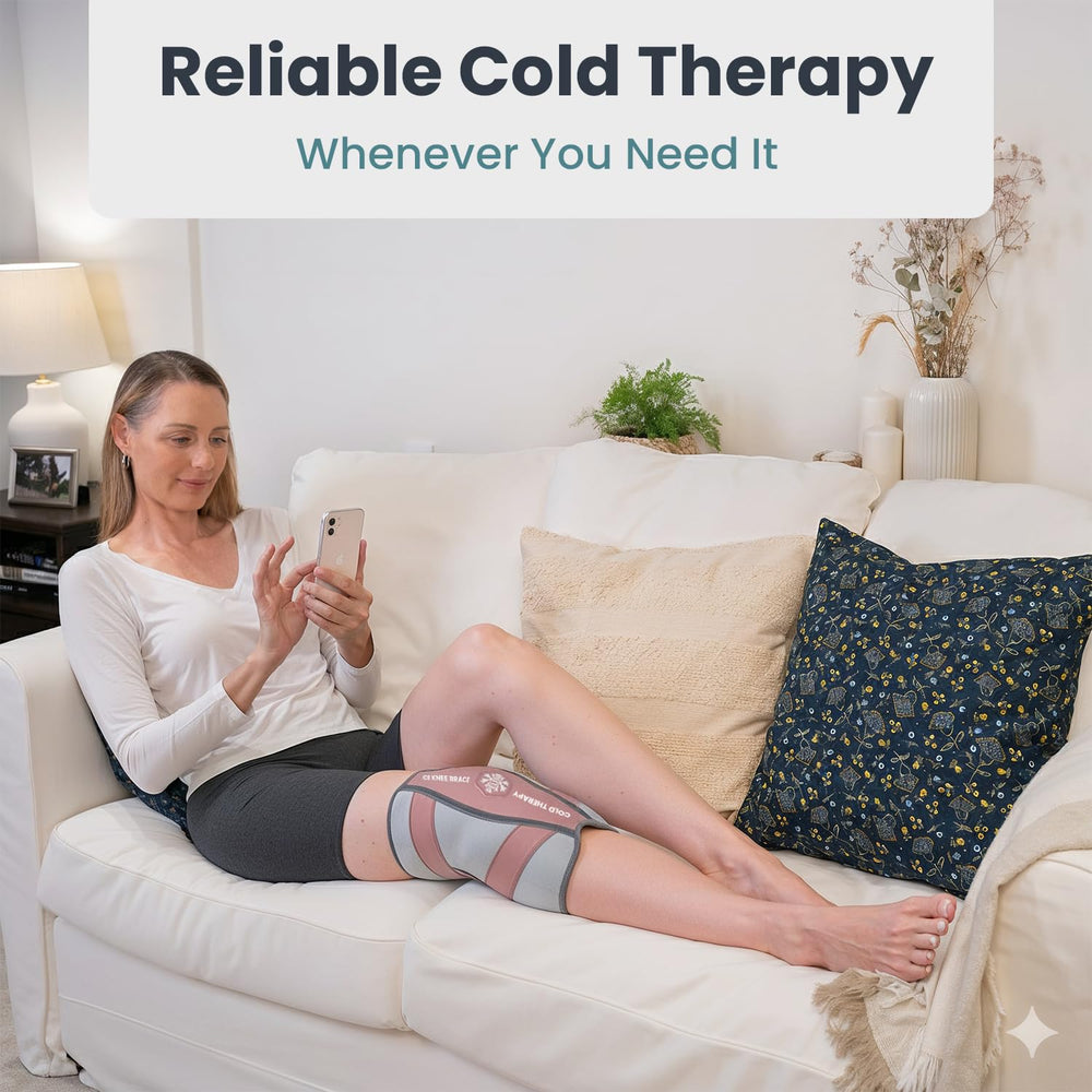 PELEGON pink knee wrap offers a discreet recovery aid.