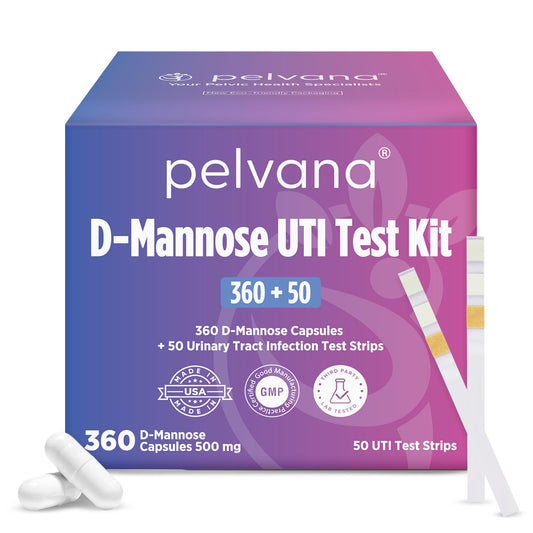 Pelvana D-Mannose bottle closeup for daily urinary wellness.