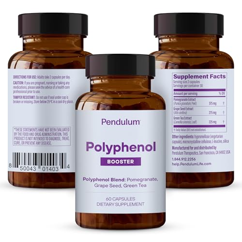 Pendulum Polyphenol Booster label highlights natural polyphenols and probiotic synergy.
