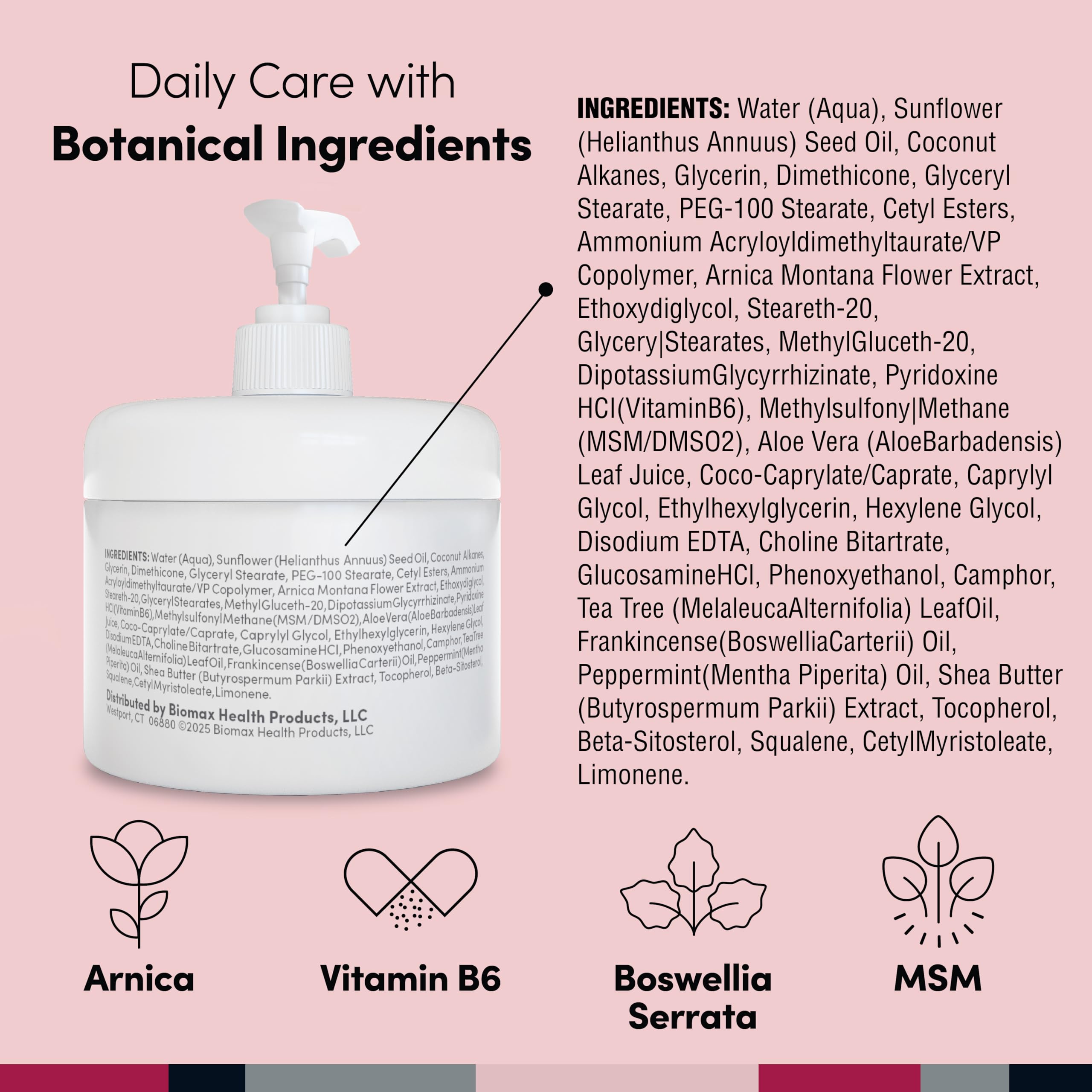 Penetrex Arnica Vitamin B6 MSM blend bottle highlights botanical care.