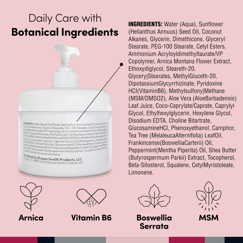 Penetrex Arnica Vitamin B6 MSM blend bottle highlights botanical care.