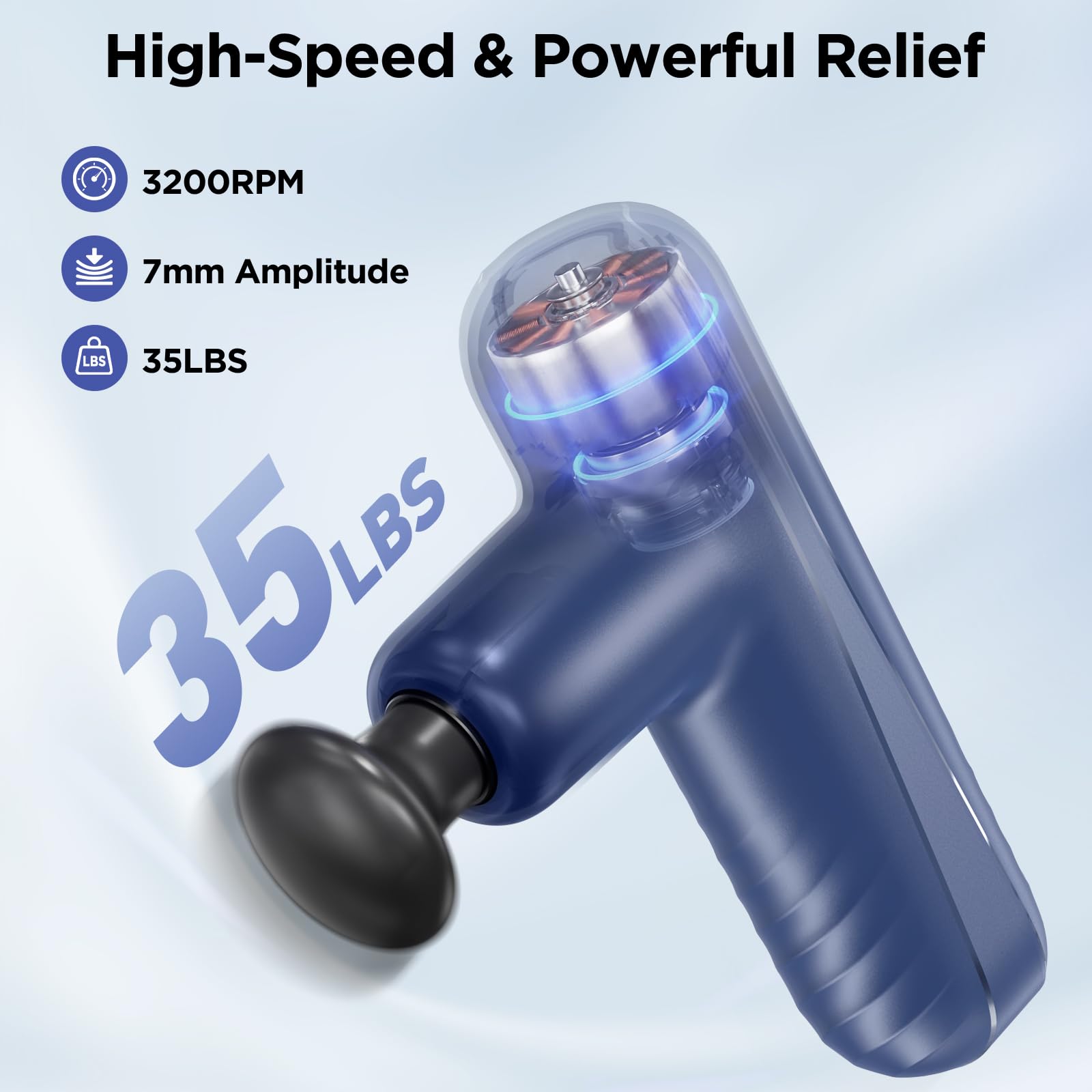 Penjoy Mini Massage Gun front view highlights its compact, easy-to-grip design.