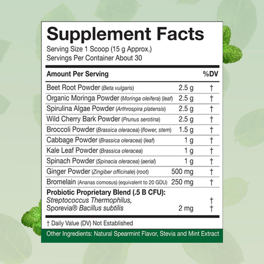 People's Chemist Essential Greens powder scoop ready for quick daily servings