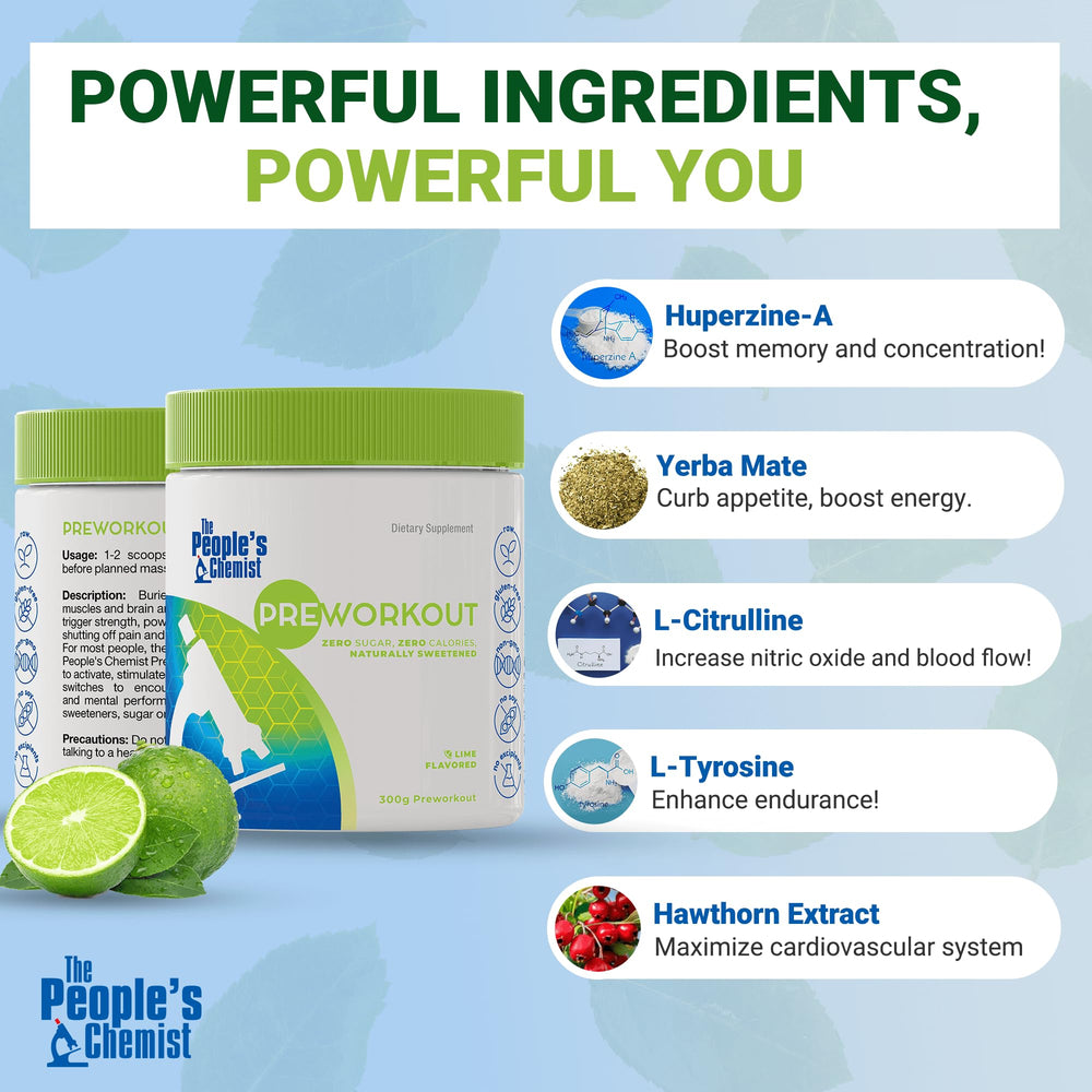People's Chemist Pre-Workout Lime Yerba Mate caffeine source highlighted for energy.