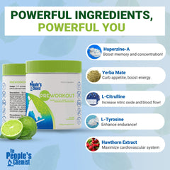 People's Chemist Pre-Workout Lime Yerba Mate caffeine source highlighted for energy.