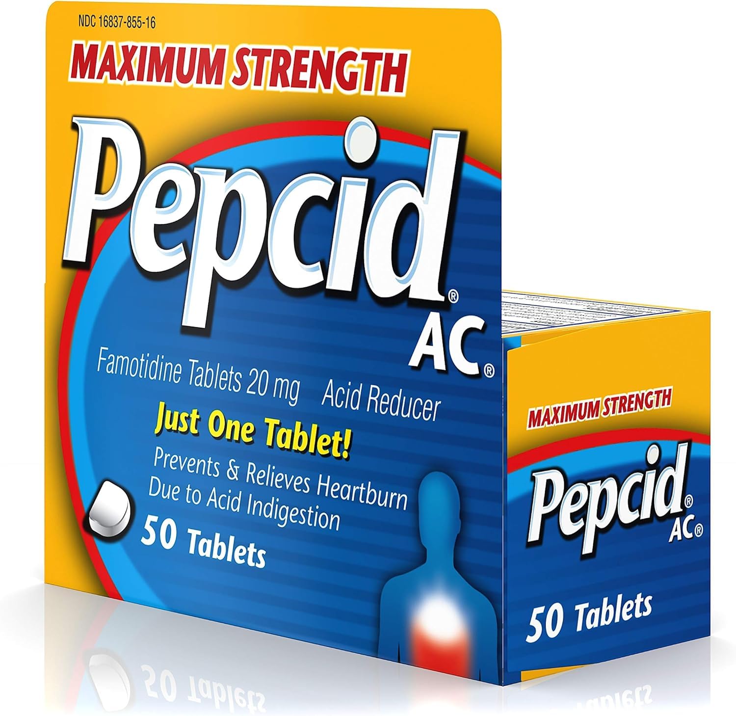 Pepcid AC package on kitchen counter during mealtime prep