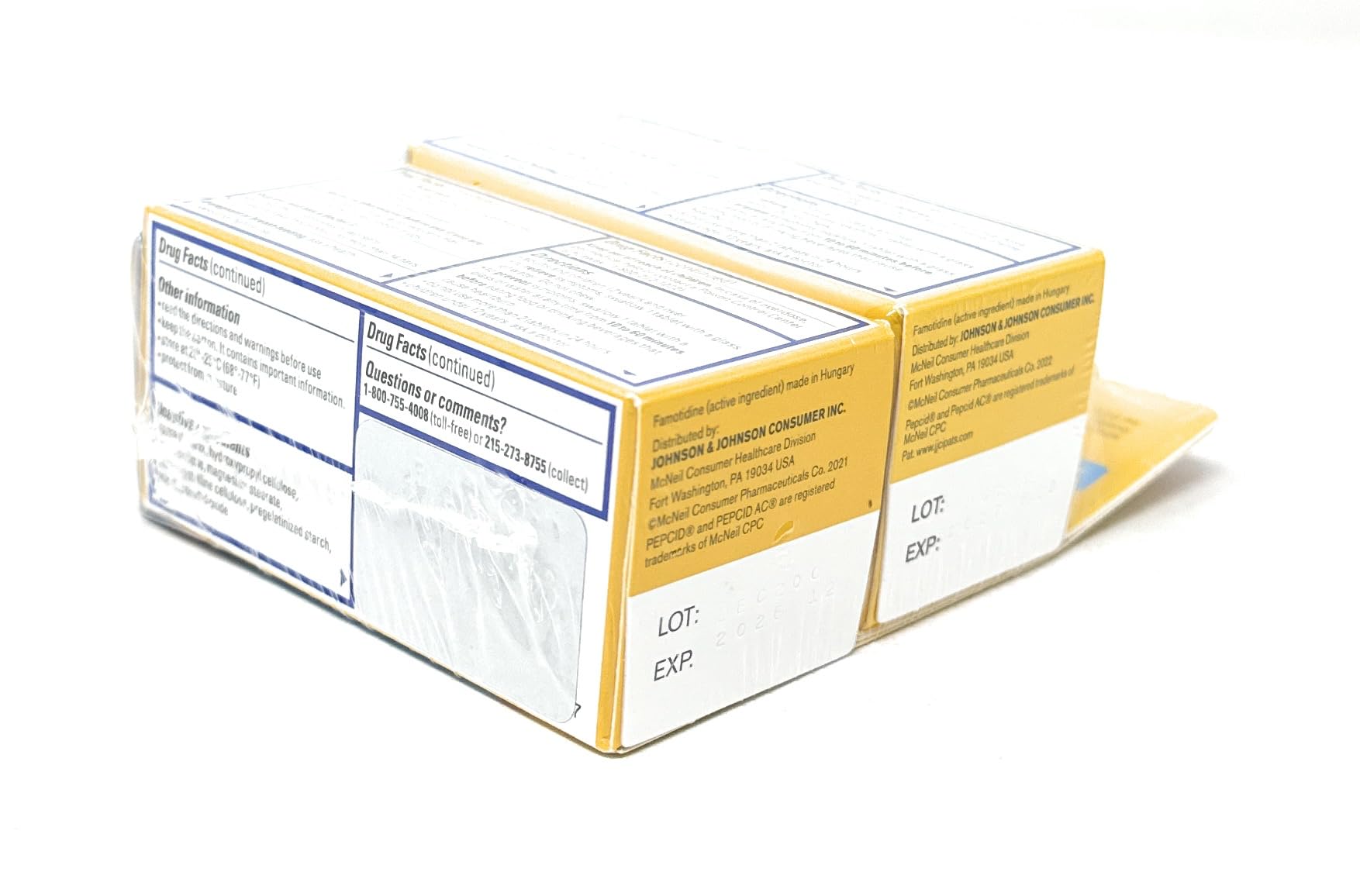Pepcid AC label closeup with per tablet information