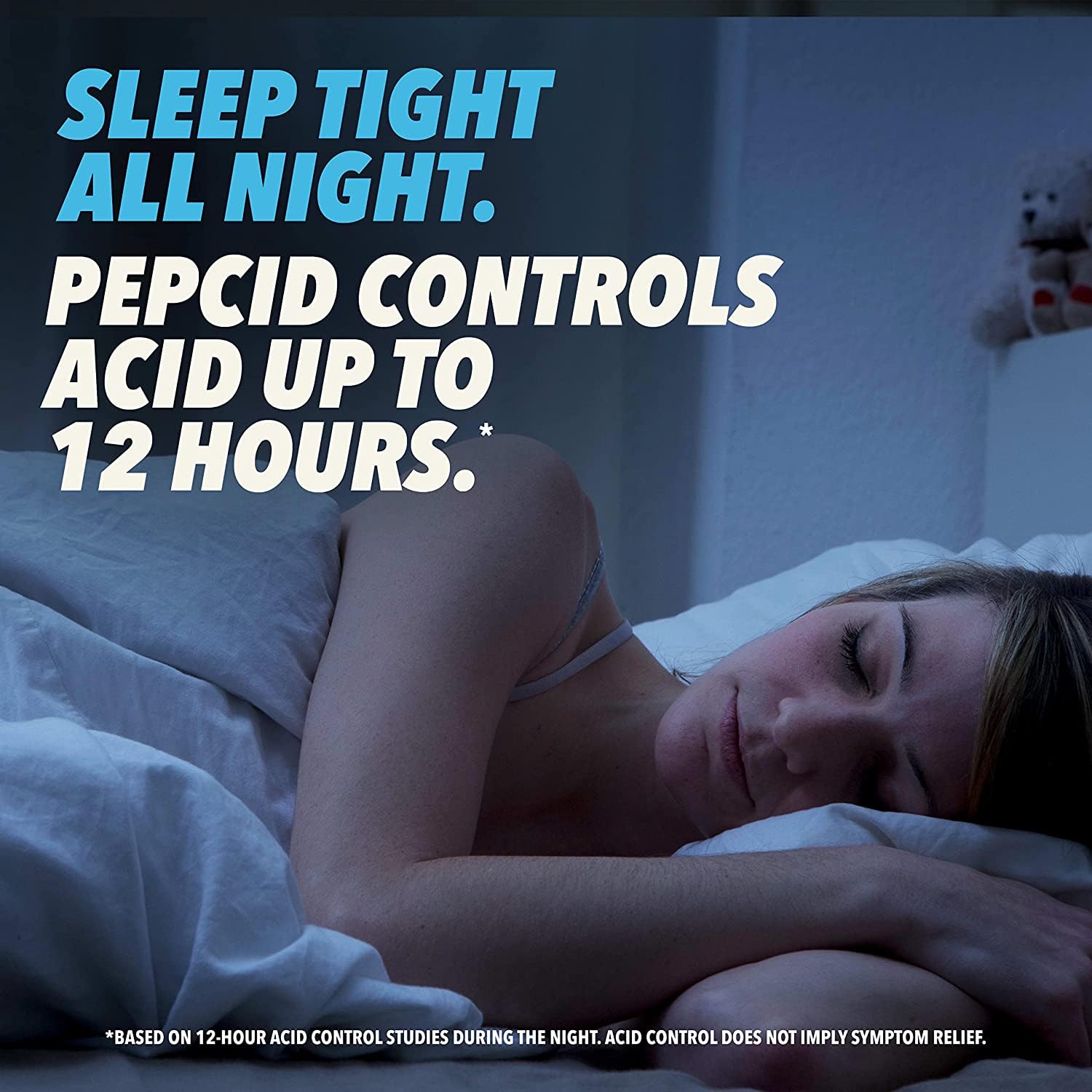 Pepcid AC Original Strength tablet being taken for fast heartburn relief.