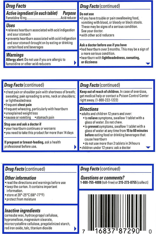 Pepcid AC Original Strength tablets close-up showing easy-to-take format.