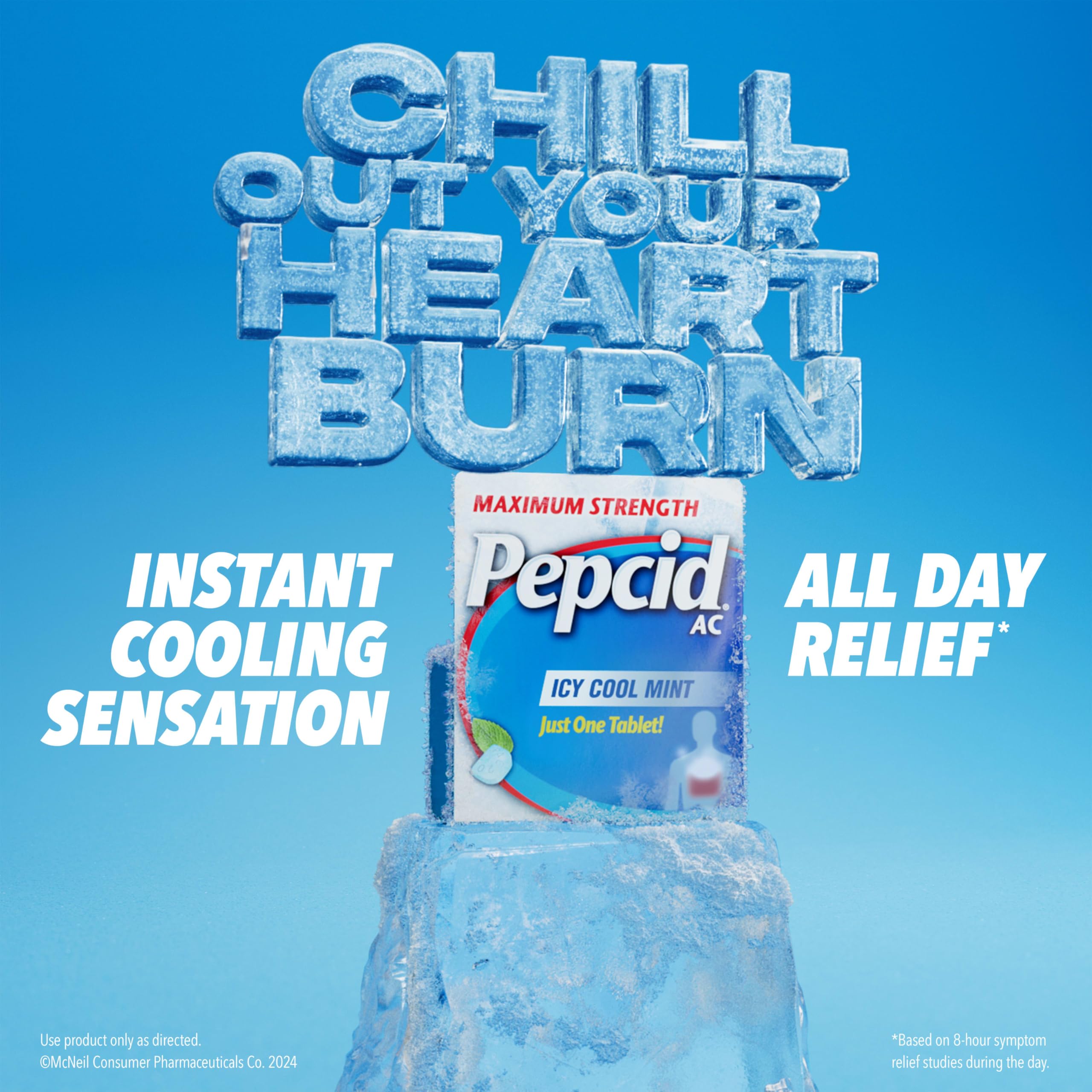 Pepcid AC tablet being swallowed with a glass of water