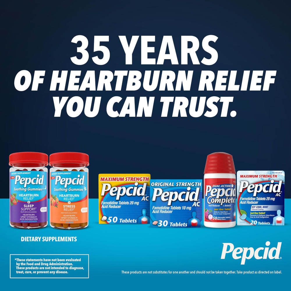 Person using Pepcid Complete at an office desk for daytime relief.