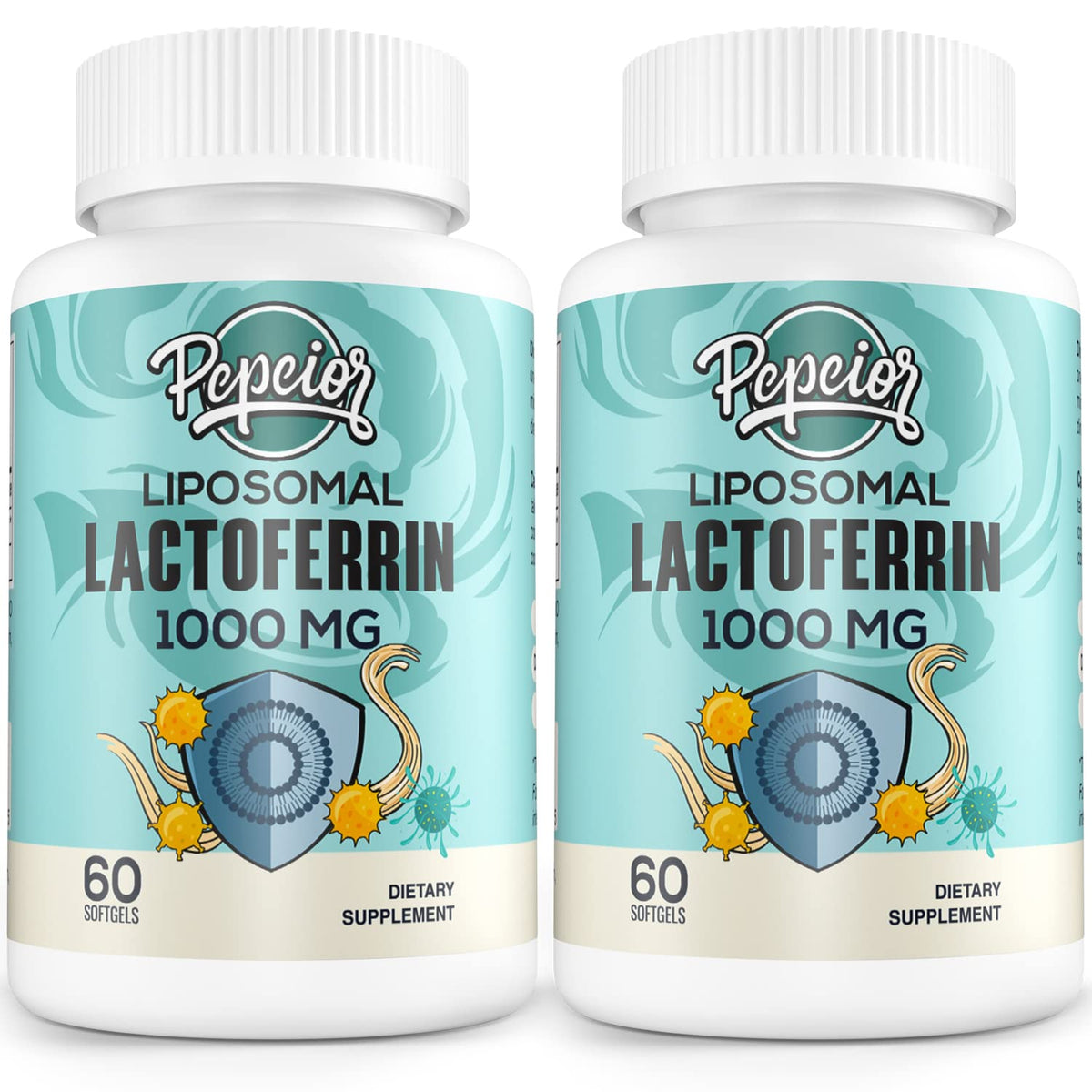 Pepeior liposomal bovine lactoferrin bottle front shows premium iron support