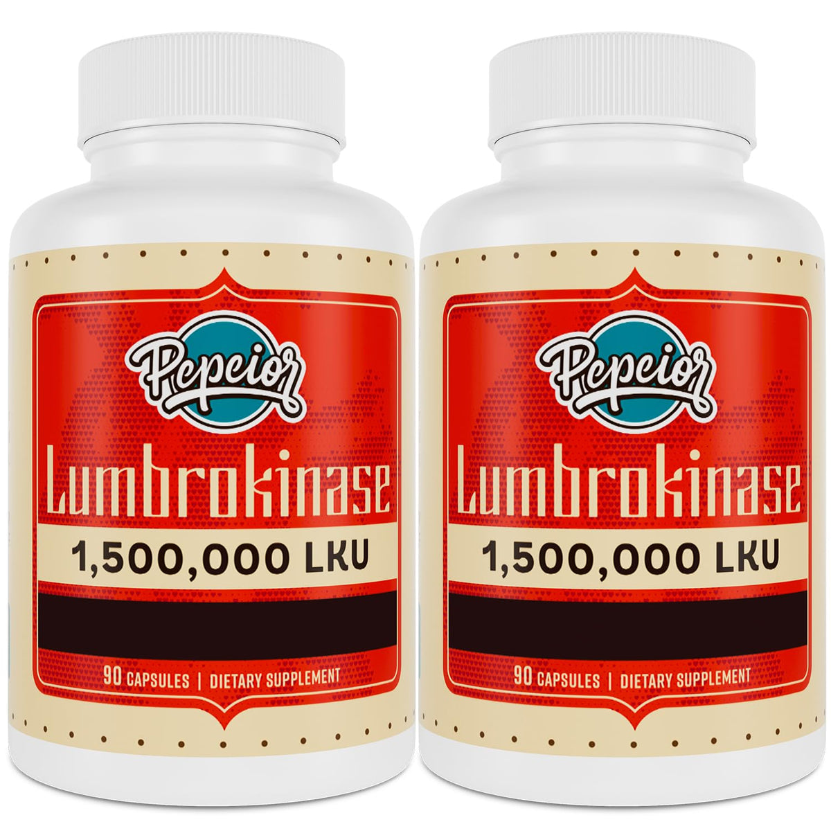 Pepeior Lumbrokinase bottle front highlighting premium enzyme supplement for circulatory support.