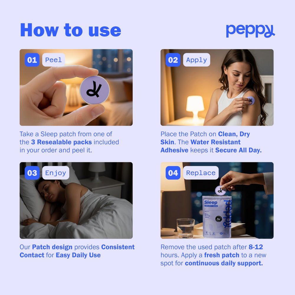 Peppy Sleep Patches ingredients blend visual emphasizing valerian and hops botanicals for relaxation