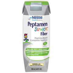 Peptamen Junior Fiber Vanilla carton front for daily pediatric nutrition, oral or tube use