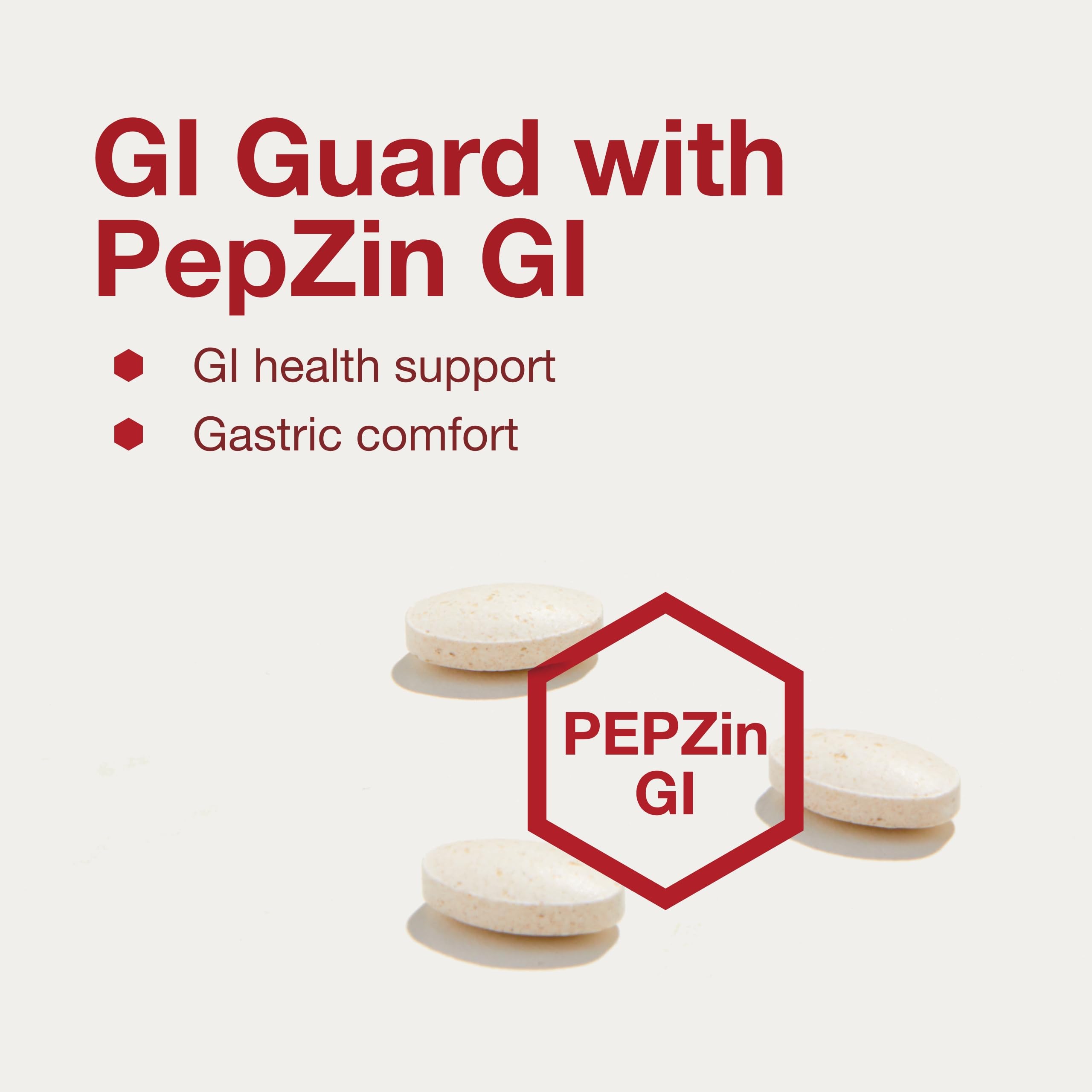 PepZin GI capsule close-up emphasizing zinc-based digestive support