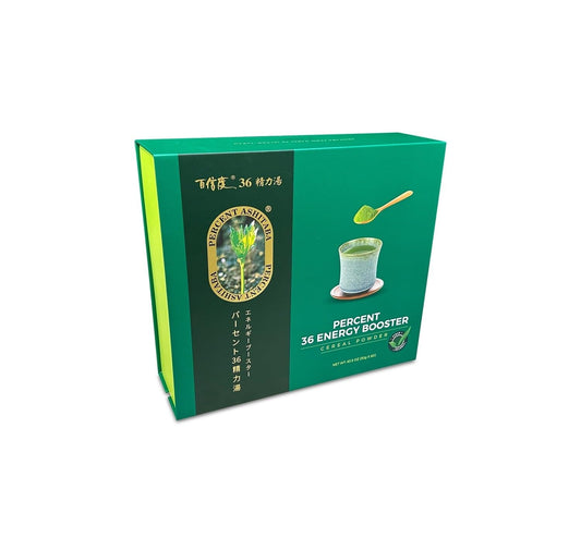 Percent Ashitaba 36 Energy Booster cereal powder, ideal for quick vegetarian breakfast or snack.
