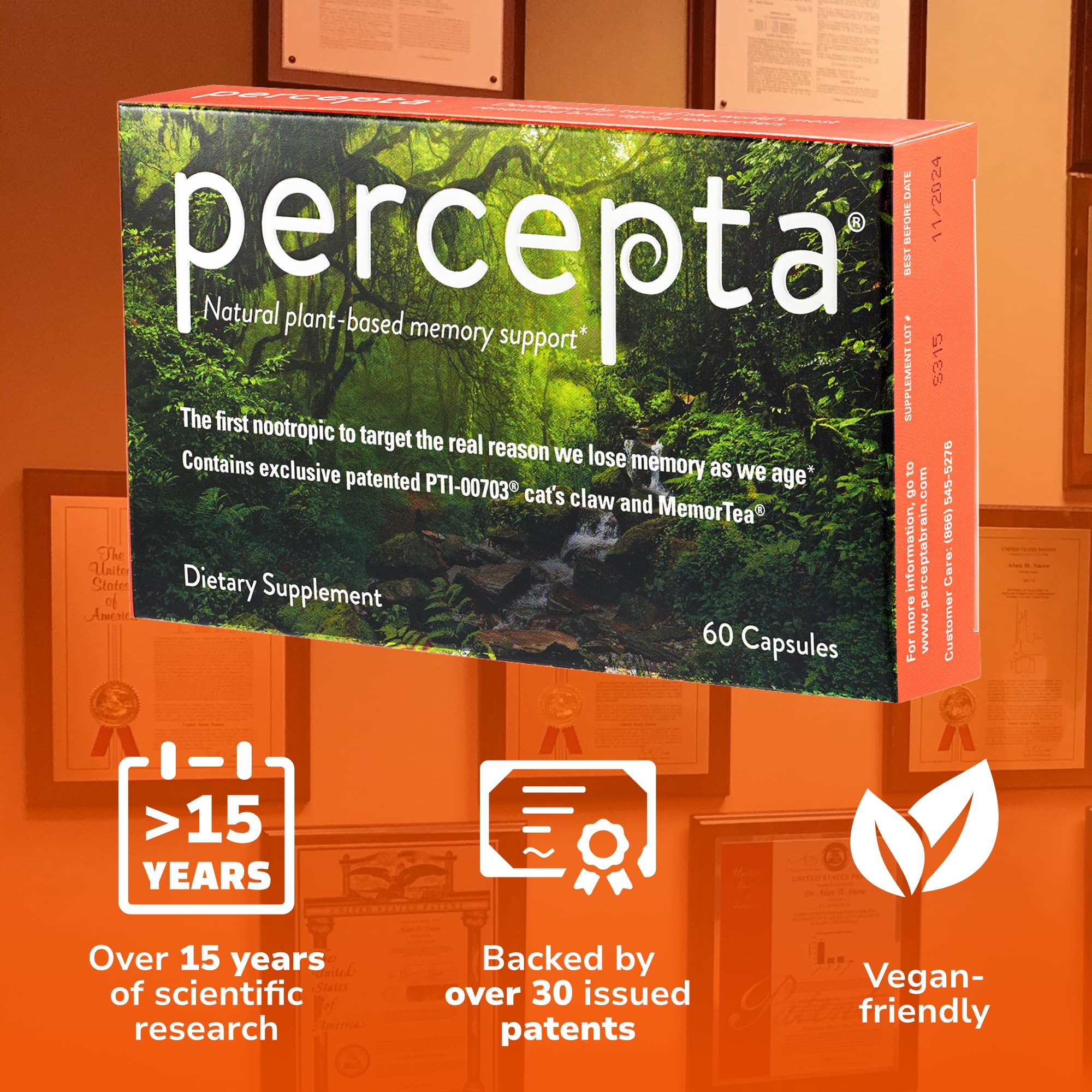 Percepta MemorTea extract close-up highlighting polyphenols for brain health