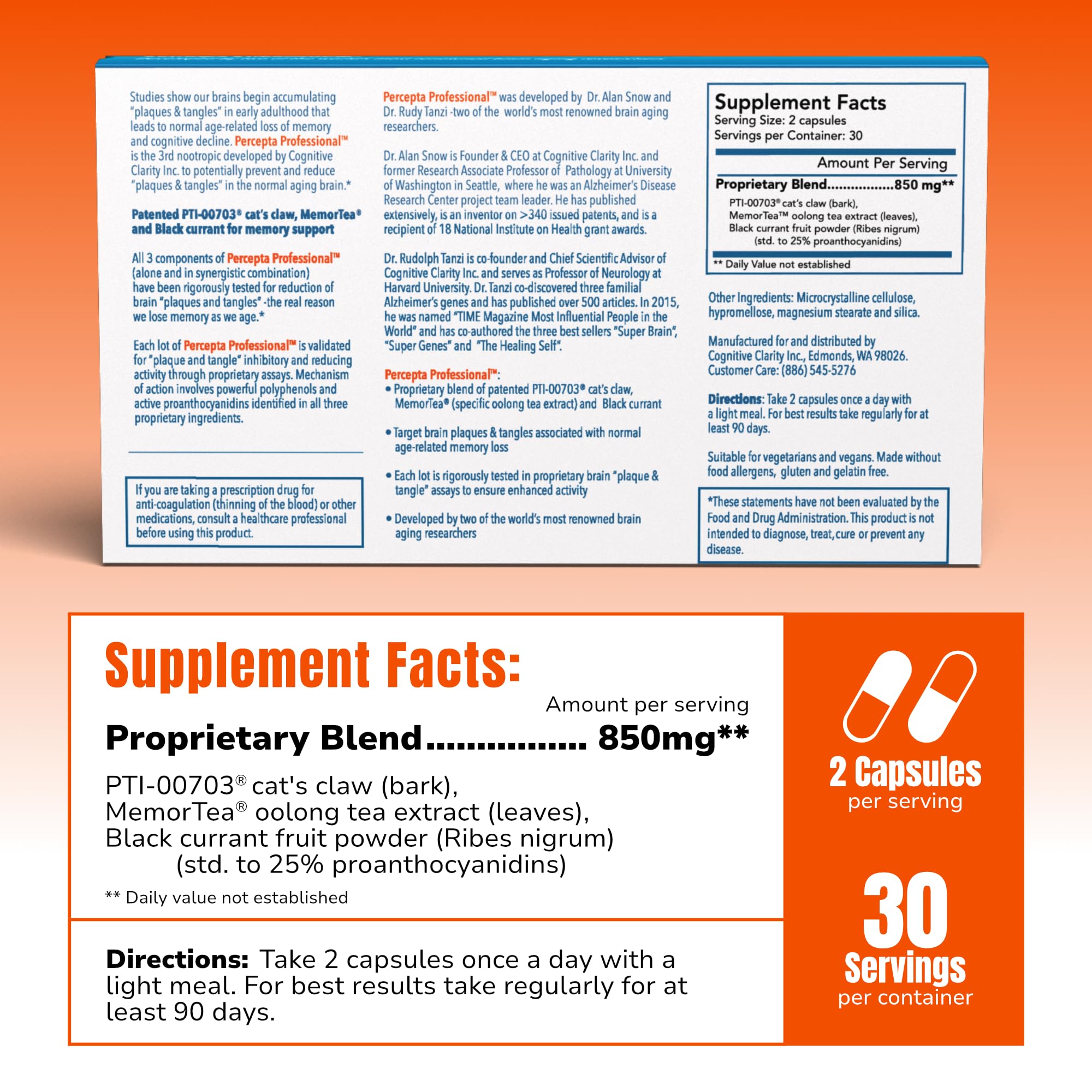 Percepta bottle label close-up highlighting ingredients for daytime focus.