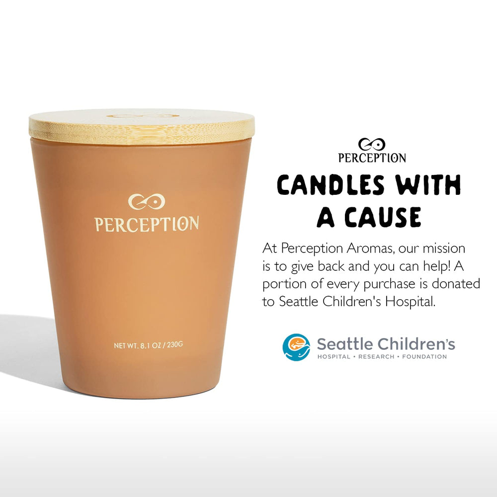 PERCEPTION AROMAS Sandalwood Thyme candle glowing scene for cozy evenings