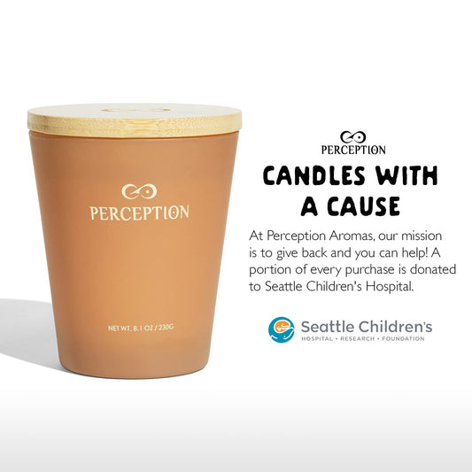 PERCEPTION AROMAS Sandalwood Thyme candle glowing scene for cozy evenings