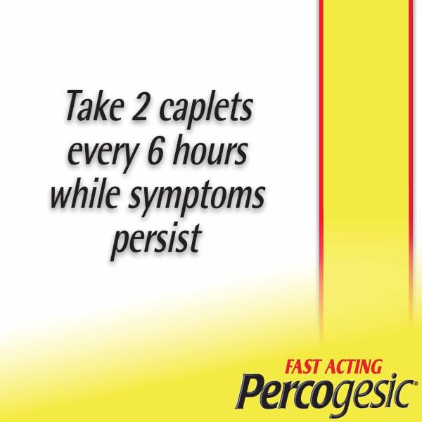 Percogesic Original Strength bottle back label shows ingredients and aspirin-free formula.