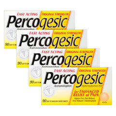 Percogesic Original Strength tablets bottle front, aspirin-free relief option.