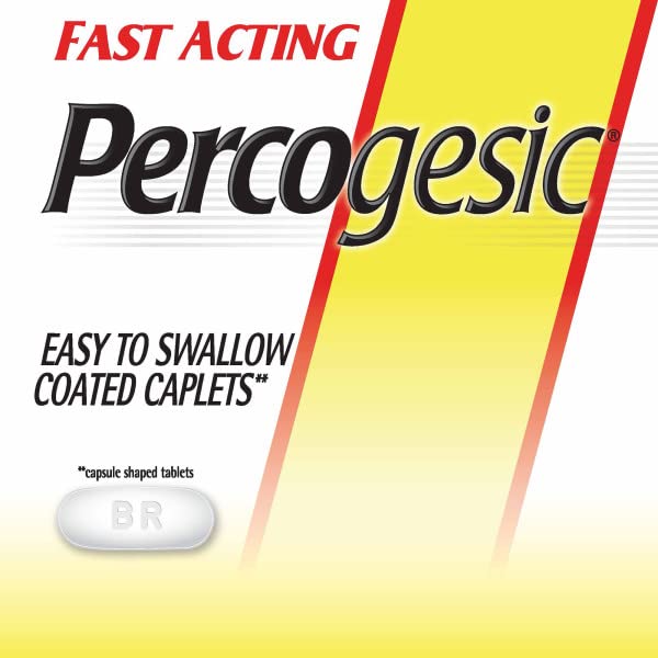 Percogesic Original Strength tablets close-up, coated texture for easy swallowing.