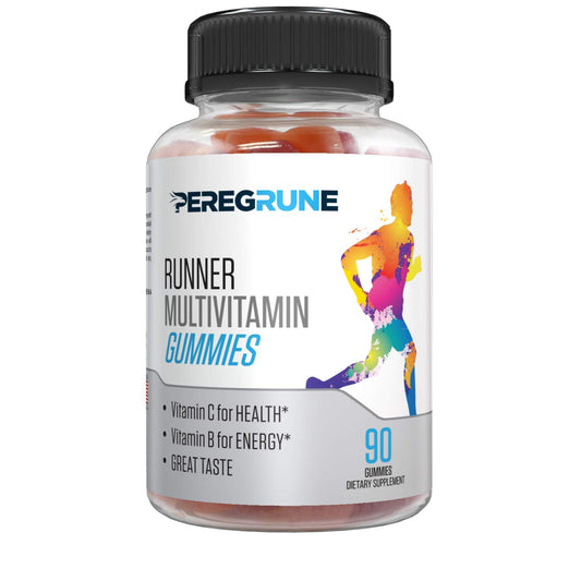 PEREGRUNE Runner Gummies bottle front showing the energy-supporting vitamins for runners