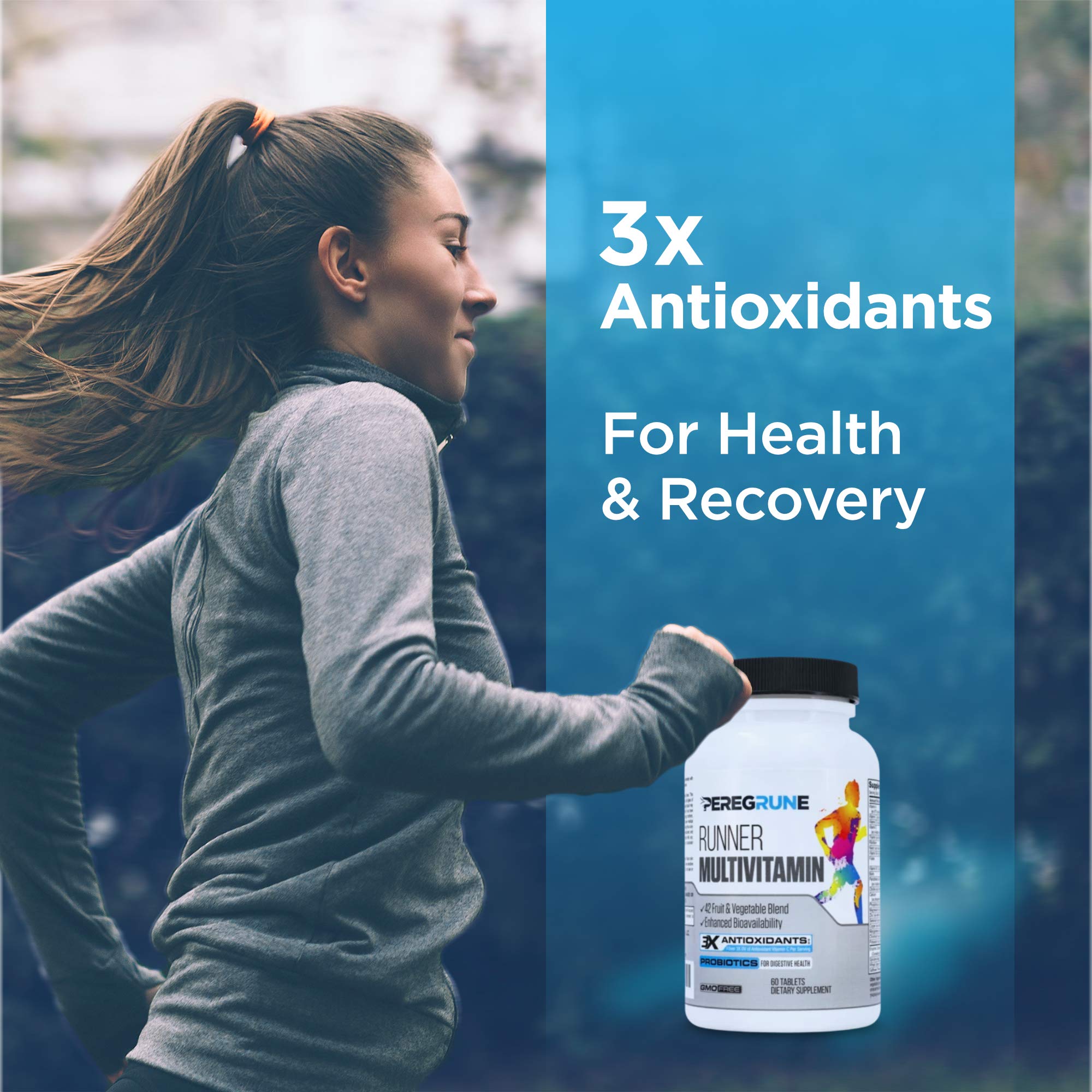 PEREGRUNE Runner Multivitamin ingredients panel emphasizing whole-food nutrition.
