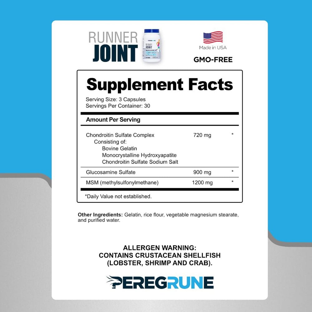 PEREGRUNE Runner Multivitamin joint blend close-up for knee and cartilage support during training.