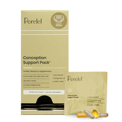 Perelel Conception Support Pack bottle-front showing convenient prenatal nutrients for planning ahead