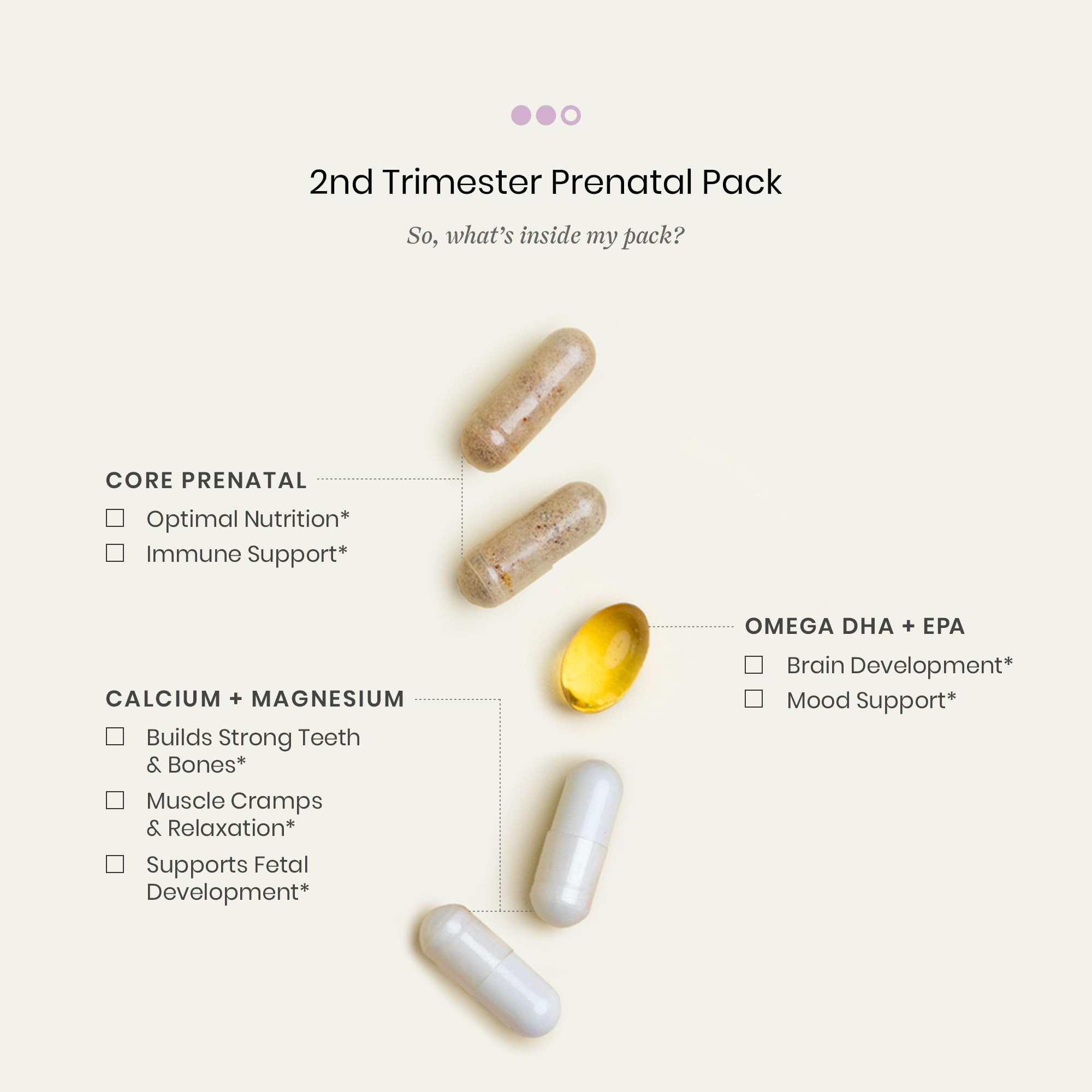 Perelel core prenatal capsules close-up for essential trimester nutrition.
