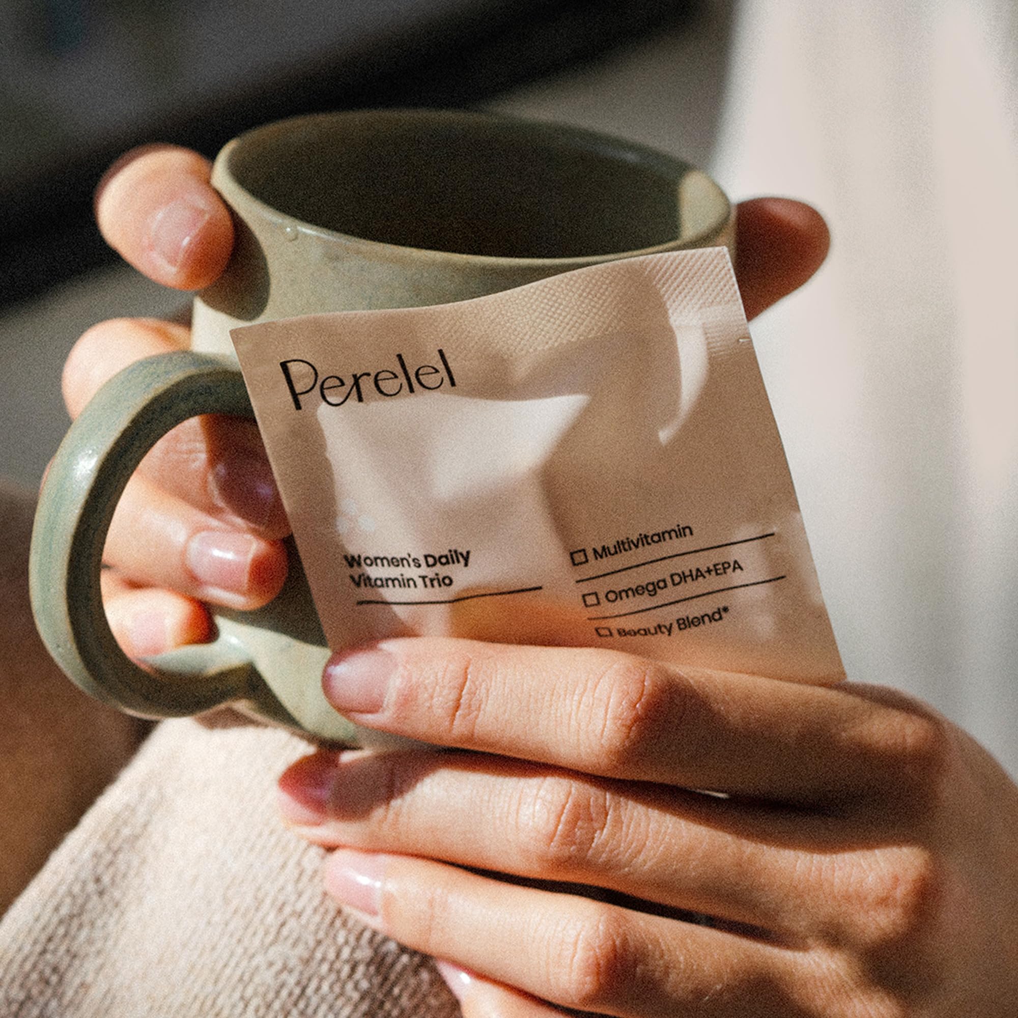 Perelel Daily Pack on-the-go, easy daily ritual with water and meal.