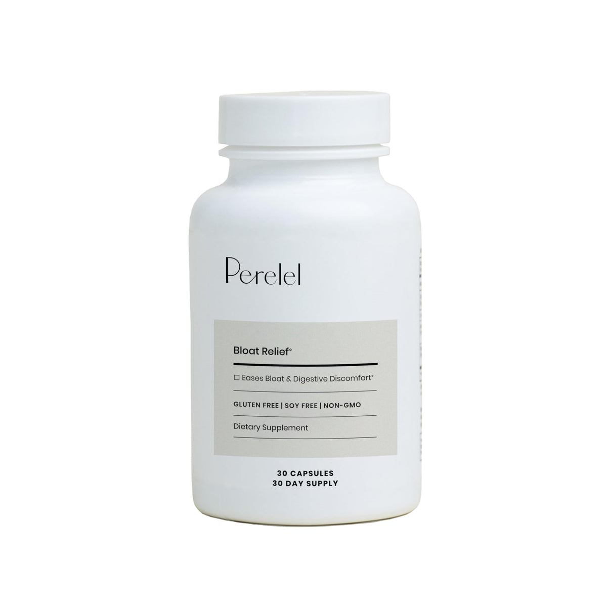 Perelel Digestive Support bottle front shows a daily digestive wellness routine