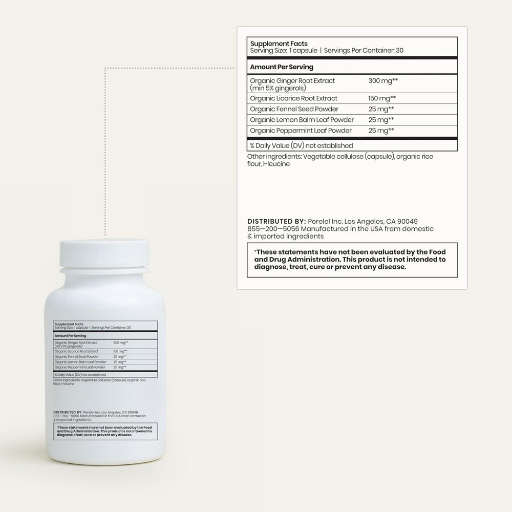 Perelel Digestive Support packaging demonstrates clean, vegetarian formula for everyday wellness