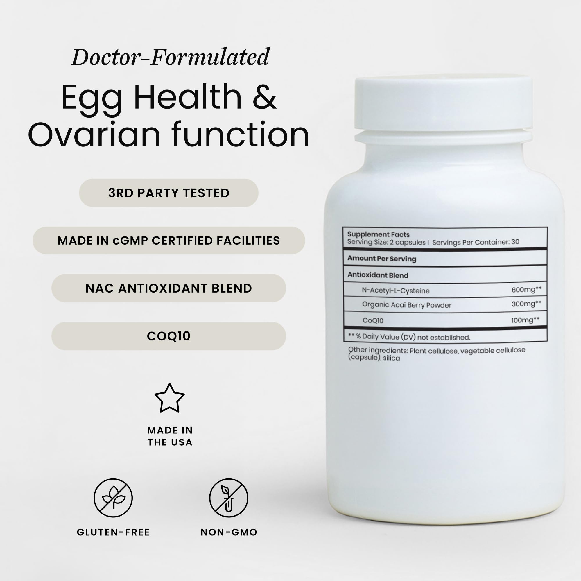 Perelel Fertility Support label info showcasing clean ingredients and transparent sourcing