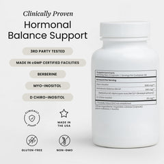 Perelel Hormone Balance label close-up showing gluten-free ingredients.