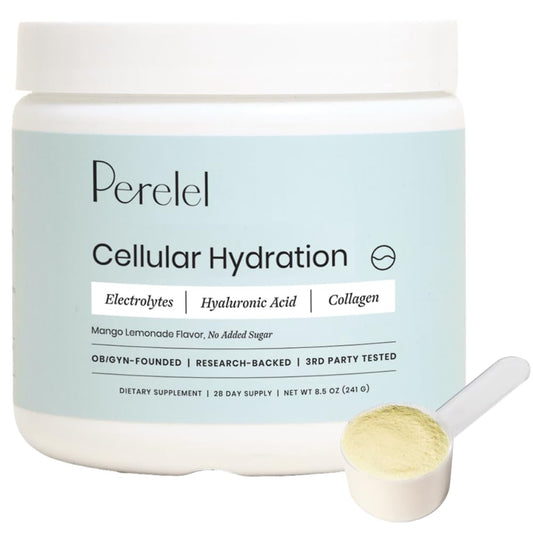 Perelel Hydration Support mango lemonade tub ready for daily hydration with a refreshing citrus flavor.