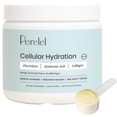 Perelel Hydration Support mango lemonade tub ready for daily hydration with a refreshing citrus flavor.