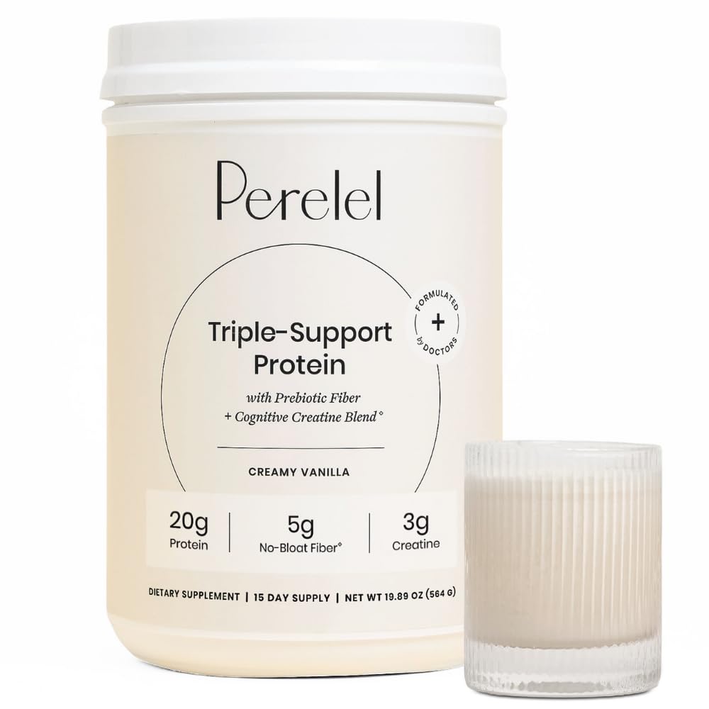 Perelel Triple-Support vanilla protein powder container for clean daily nutrition