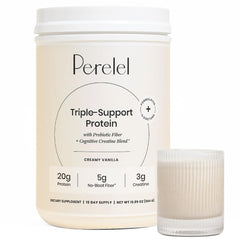 Perelel Triple-Support vanilla protein powder container for clean daily nutrition