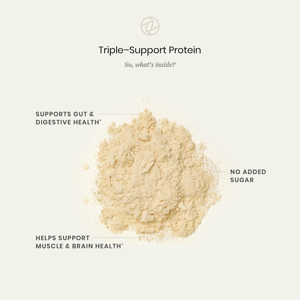 Perelel Triple-Support vanilla protein scoop in glass for quick shakes