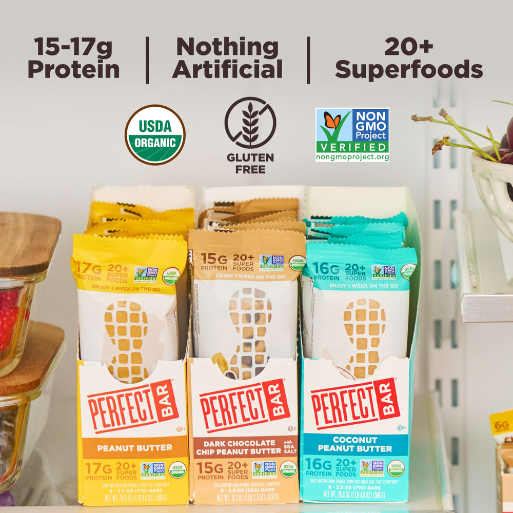 Perfect Bar Coconut Peanut Butter close-up highlights tropical aroma and ingredients.