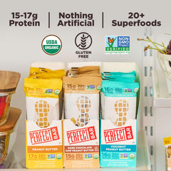 Perfect Bar Coconut Peanut Butter close-up highlights tropical aroma and ingredients.