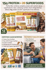 Perfect Bar organic ingredients close-up featuring nut butters and greens for nutrient density.