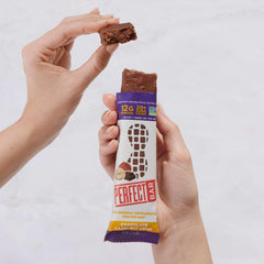 Perfect Bar slice reveals cookie dough texture with crunchy bites for variety